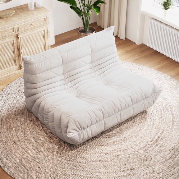 WHGBJA Ultra Comfort Adult Loveseat Bean Bag Chair Sofa,High-Density Foam and Teddy Material, Perfect for Home Theater,Gaming,and Relaxation,White