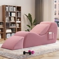 thumbnail image 1 of Yoga Curve Chair, Corduroy Yoga Chaise Lounge Chair for Adults, With Lumbar Pillow, Side Pocket, Ottoman, Modern Yoga Couch for Stretching and Relaxation, Pink, 1 of 8