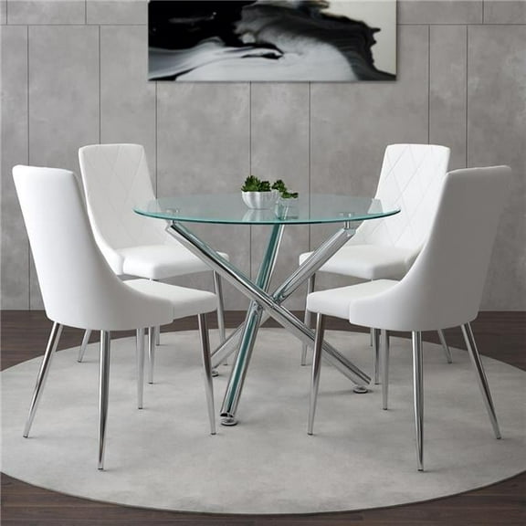 WHI 207-160-087WT Solara & Devo Dining Set in Chrome with White Chair - 5 Piece
