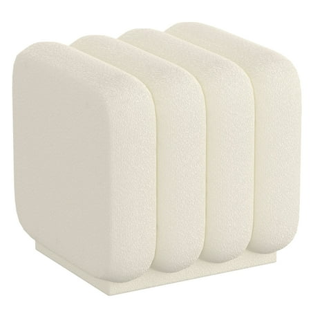 WHI Contemporary Boucle Fabric Small Square Ottoman Ivory