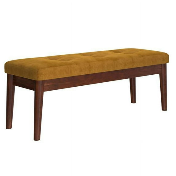 WHI Ingrid 17.5" Modern Velvet/Solid Wood Bench in Vintage Mustard Yellow