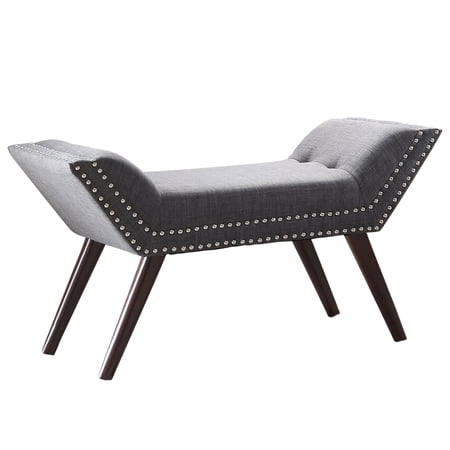 Modern Fabric and Solid Wood Bench Grey and Black