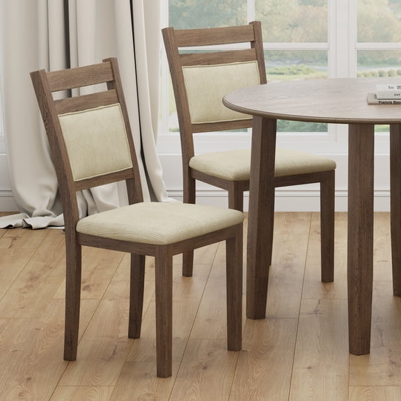 WHI Modern Solid Wood & Fabric Dining Chair, Set of 2-Color:Walnut/Beige
