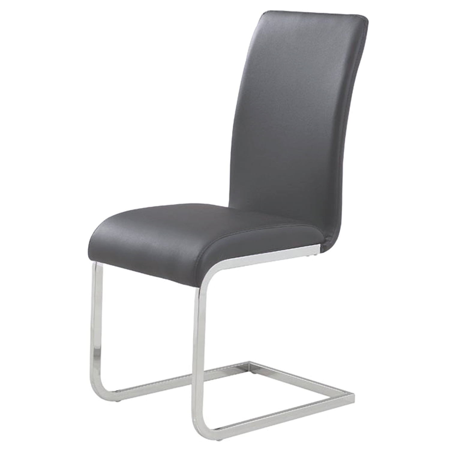 Chrome-Finished Metal Side Chair with Gray Faux Leather Upholstery