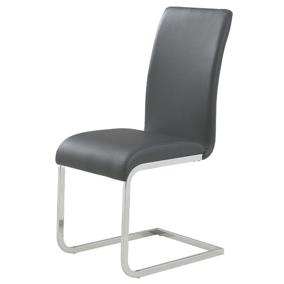 Contemporary Faux Leather and Metal Dining Chair Set of 2 Grey and Chrome
