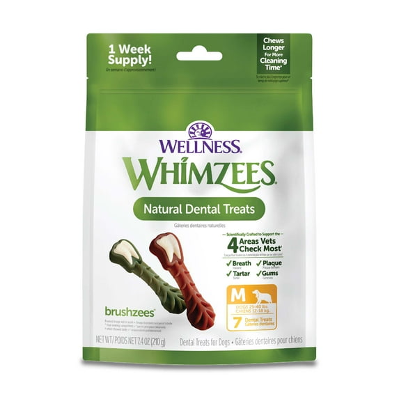 Wellness WHIMZEES Daily Brushzees Dog Dental Treats, Medium Size Stick, (7 Count)