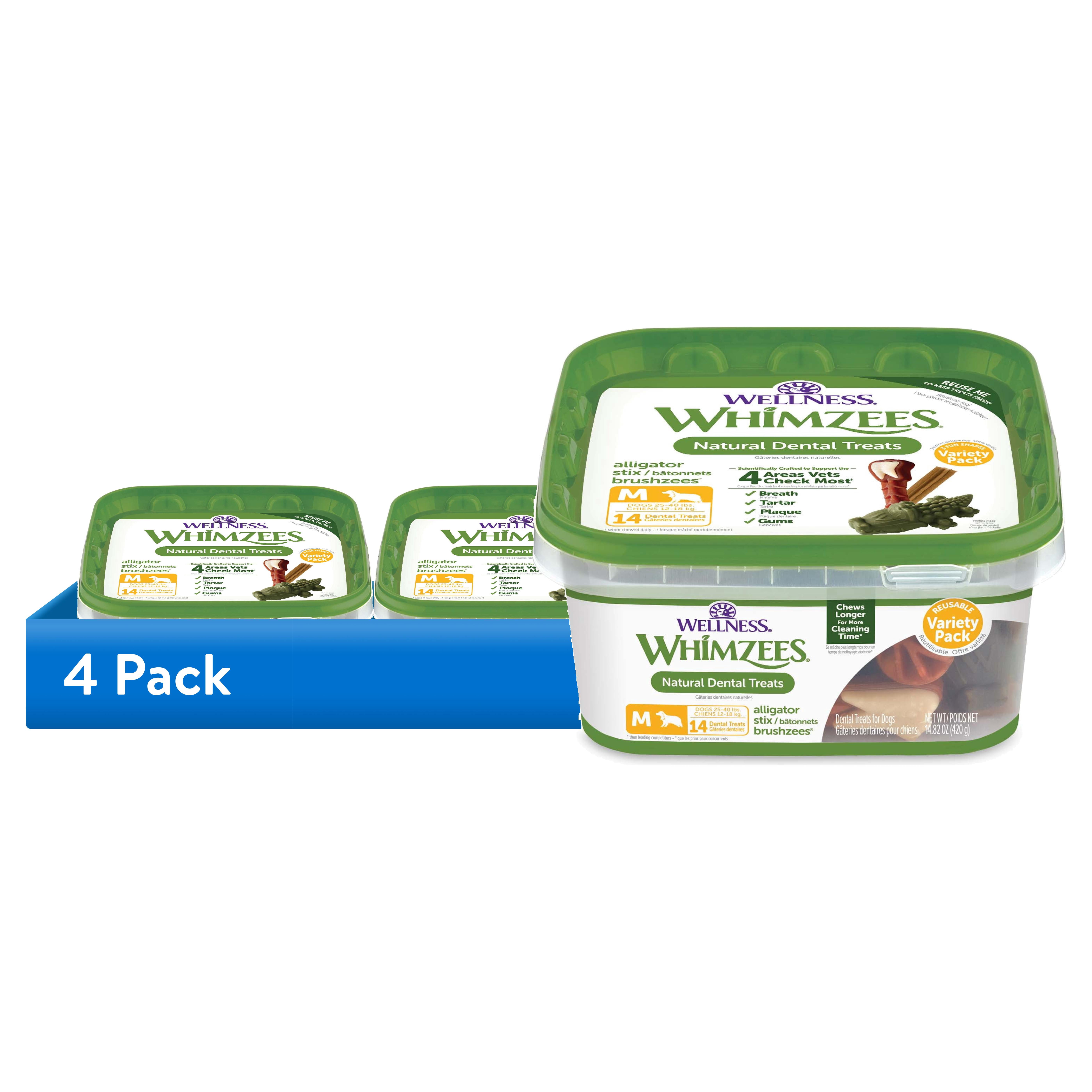 (4 pack) WHIMZEES By Wellness Variety Tub Grain Free Dental Treats for Dogs, Medium, 14 Count
