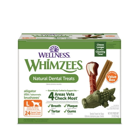 Wellness WHIMZEES Value Pack Natural Dog Dental Treat, Chews, Freshens Breath, Large Size, 50.9 oz Box, 24 Count