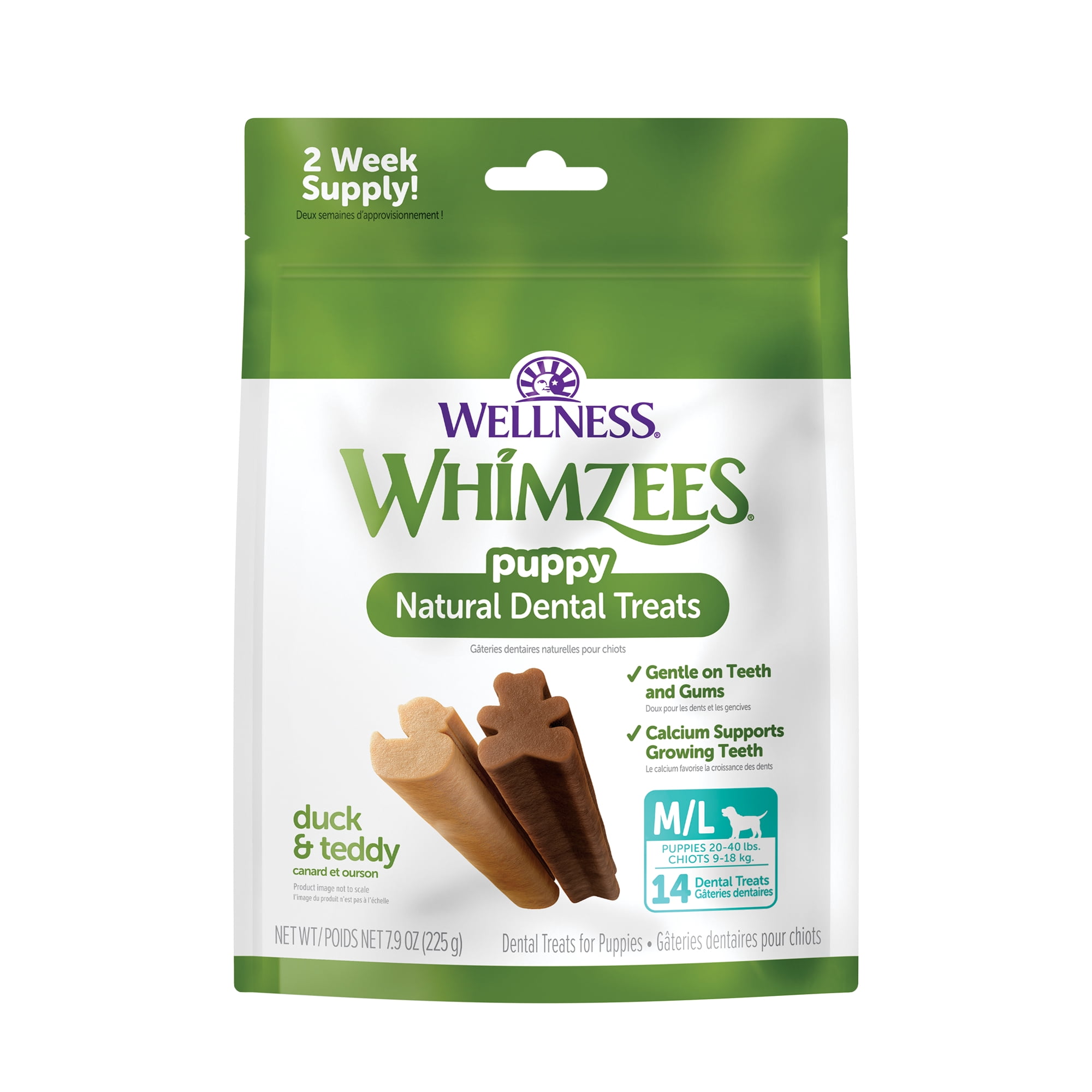 Wellness WHIMZEES Puppy Natural Dog Dental Treat, Chews, Freshens Breath, Medium/Large Size, 7.9 oz Bag, 14 Count
