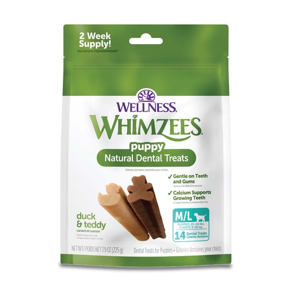 Wellness WHIMZEES Puppy Dog Dental Treats, Medium & Large Size Stick, (14 Count)