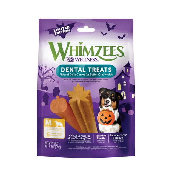 WHIMZEES by Wellness Halloween Natural Grain Free Dental Chews for Dogs, Medium Breed, 6 count