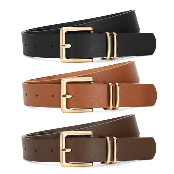 WHIPPY 3 Pack Women Leather Belts for Jeans Pants Casual Ladies Waist Belt for Dresses