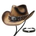 thumbnail image 1 of WHIPPY Cowboy Hat for Men Women Western Cowgirl Hat Wide Brim Straw Hat with 2 Pcs Hatbands, 1 of 8