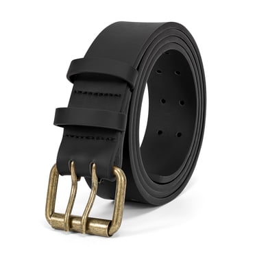 Men 3.8cm Wide Double Breasted Belt Double Prong Buckle Handmade Heavy Duty Belt Jeans Belt