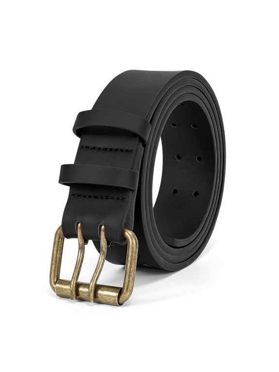 Double Prong Leather Belt for Men Women, Heavy Duty Leather Belt for Jeans