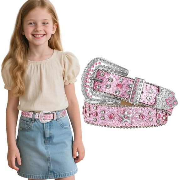 WHIPPY Kid's Western Rhinestone Belt for Girls Boys Cowboy Cowgirl Leather Belts