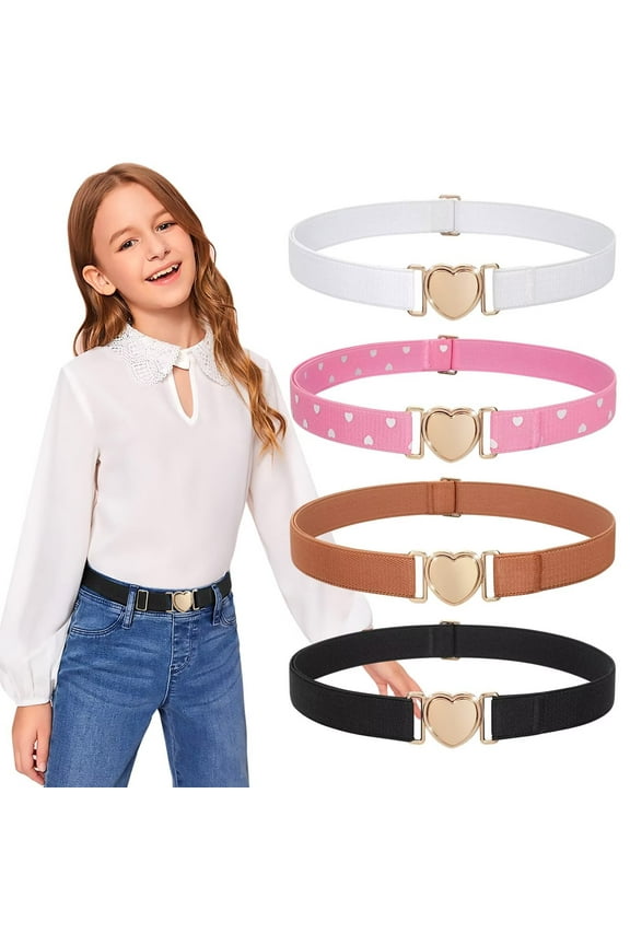Kids Elastic Belts for Girls Toddler Adjustable Stretch Belts with Heart Buckle