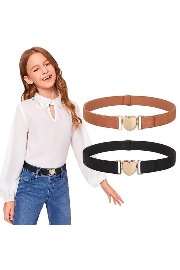 Kids Elastic Belts for Girls Toddler Adjustable Stretch Belts with Heart Buckle