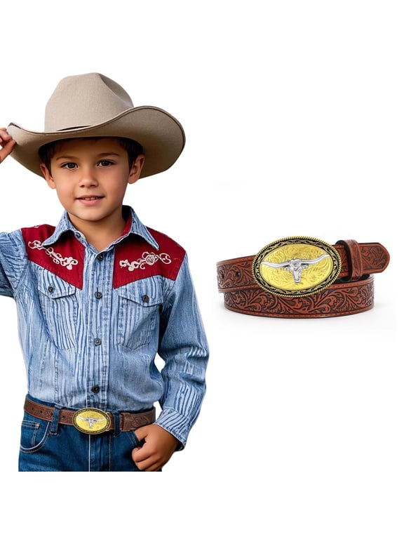 Kids Leather Belt for Boys Girls Western Cowboy Cowgirl Genuine Leather Belt for Jeans Dresses Gift