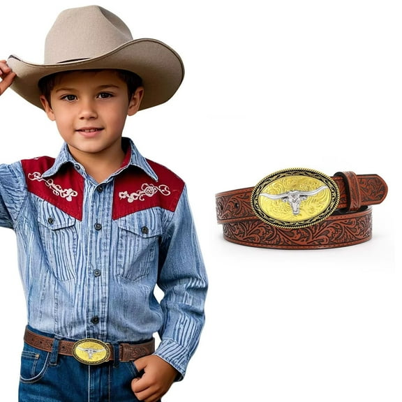 WHIPPY Kids Leather Belt for Boys Girls Western Cowboy Cowgirl Genuine Leather Belt for Jeans Dresses Gift