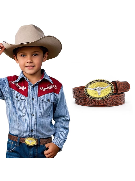 Kids Leather Belt for Boys Girls Western Cowboy Cowgirl Genuine Leather Belt for Jeans Dresses Gift