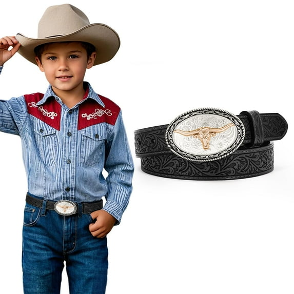 WHIPPY Kids Leather Belt for Boys Girls Western Cowboy Cowgirl Genuine Leather Belt for Jeans Dresses Gift