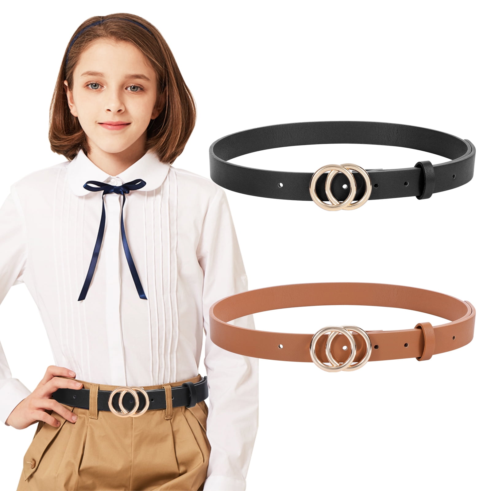WHIPPY Kids Leather Belt for Girls Skinny Waist Belt for Jeans Dress