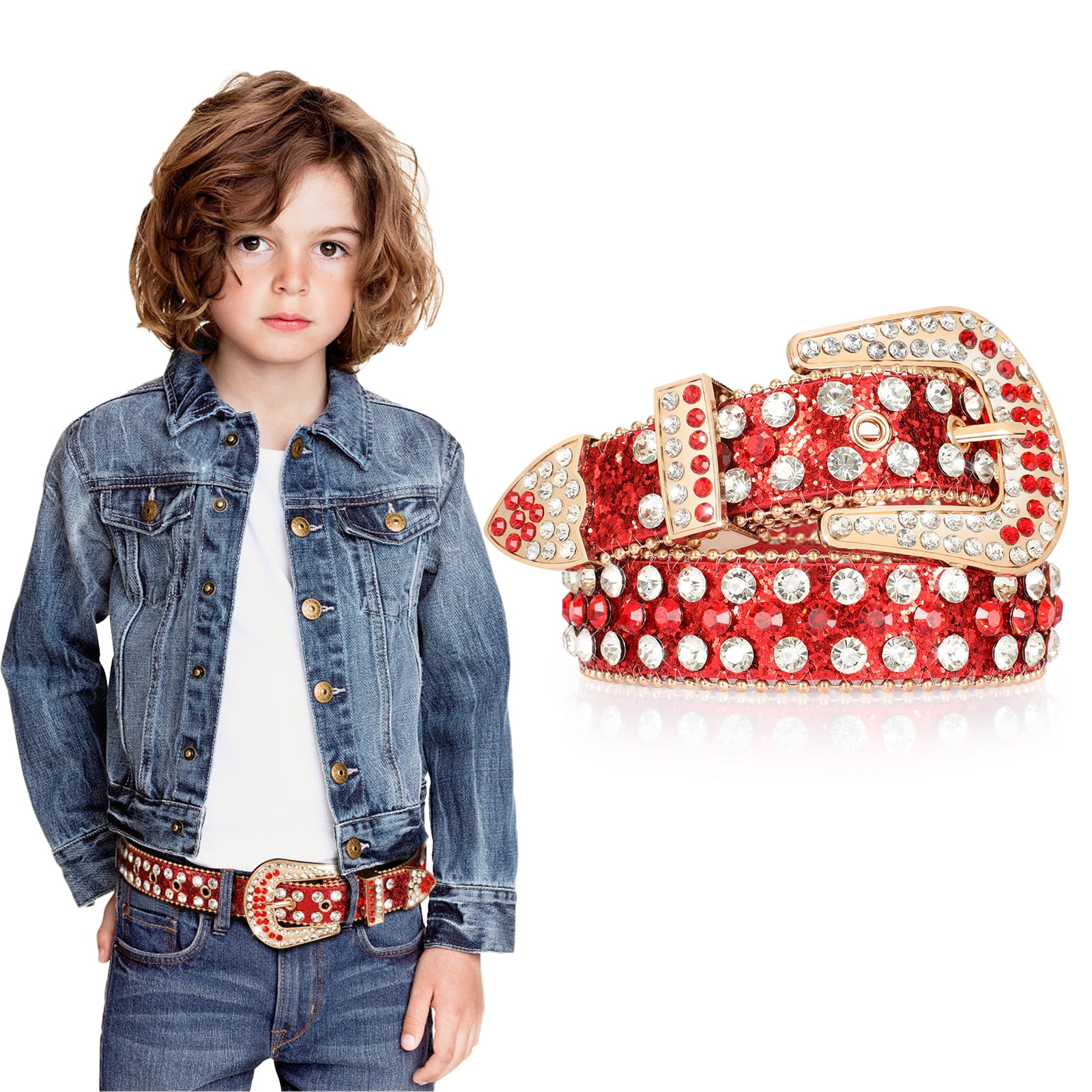 Ceinture Enfant West Star Texas – Bleu Strass Western, Taille M (pantalon 15-19)