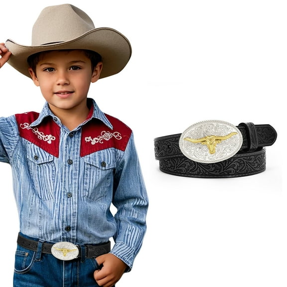 WHIPPY Kids Leather Belt for Boys Girls Western Cowboy Cowgirl Genuine Leather Belt for Jeans Dresses Gift