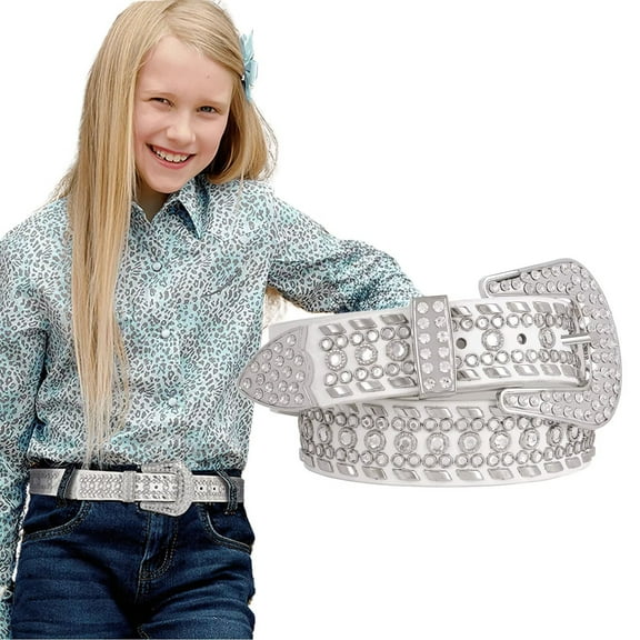 WHIPPY Kids Western Belt for Girls Boys Toddler Cowboy Cowgirl Belt for Jeans Dresses Rhinestone Studded Leather Belt