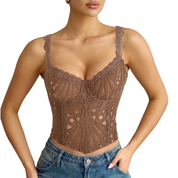 WHIPPY Lace up Corset Top for Women Lace Floral Bustier Corset