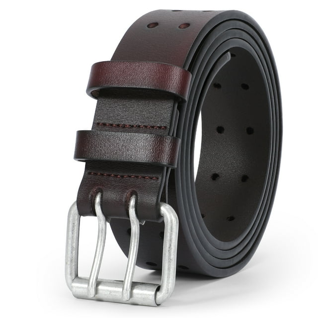 WHIPPY Leather Belt for Men, Mens Double Prong Casual Leather Belts for