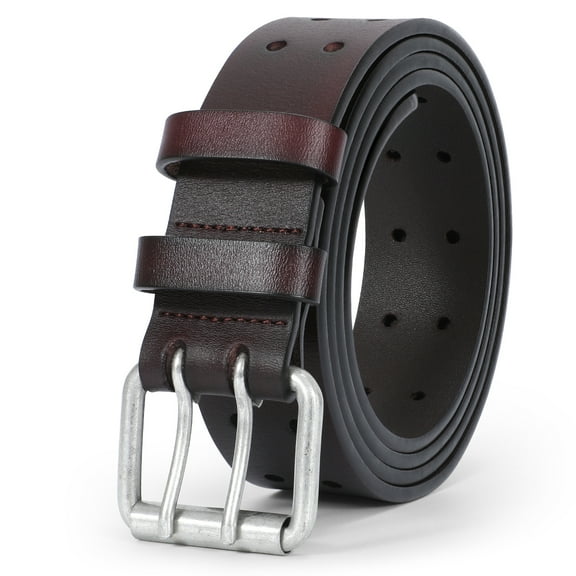 WHIPPY Leather Belt for Men, Mens Double Prong Casual Leather Belts for Jeans