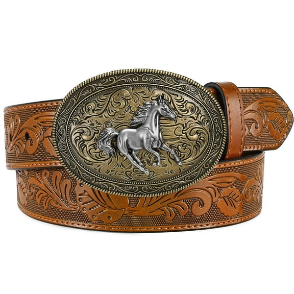 WHIPPY Men Western Cowboy Leather Belt Women Cowgirl Embossed Leather Belt for Jeans