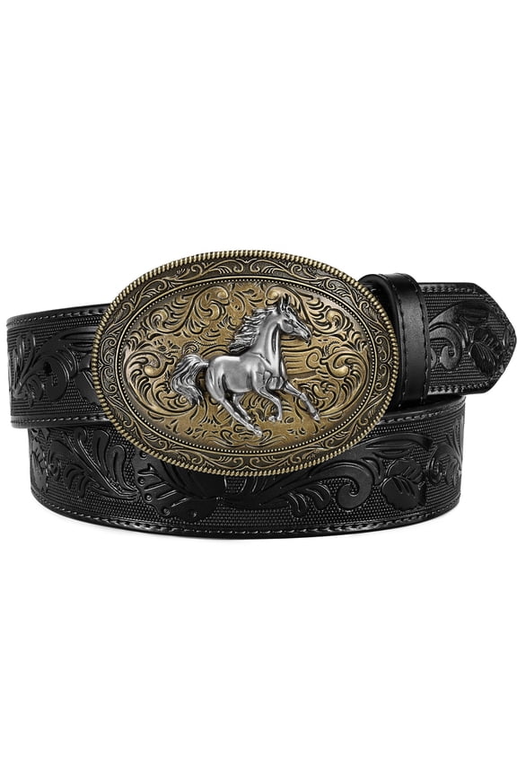 Men Western Cowboy Leather Belt Women Cowgirl Embossed Leather Belt for Jeans