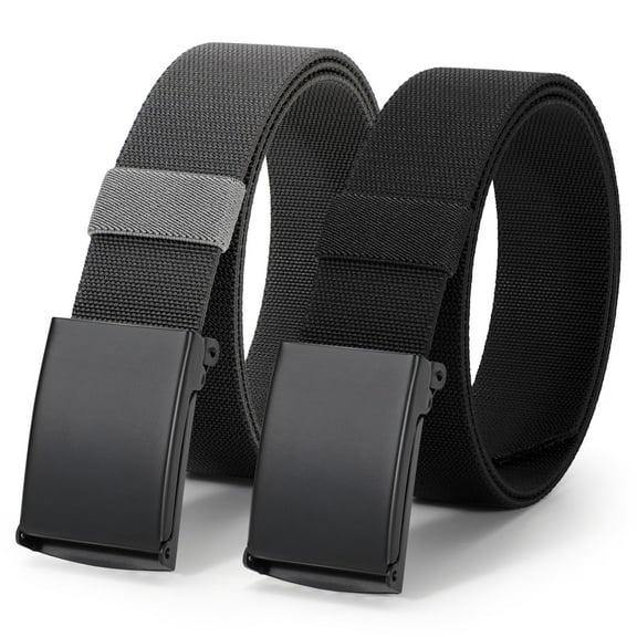 WHIPPY Men's Canvas Web Belt with Flip-Top Solid Black Buckle Elastic Work Belt for Men, Trim To Fit