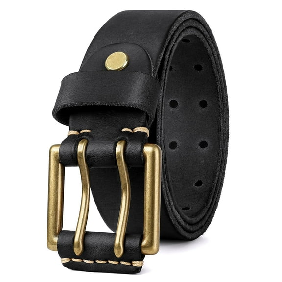 WHIPPY Men's Genuine Leather Belt for Jeans Double Prong Leather Work Belts for Men Gift