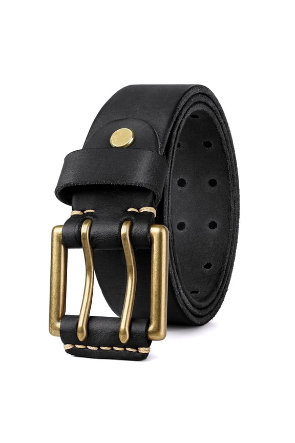 Men's Genuine Leather Belt for Jeans Double Prong Leather Work Belts for Men Gift