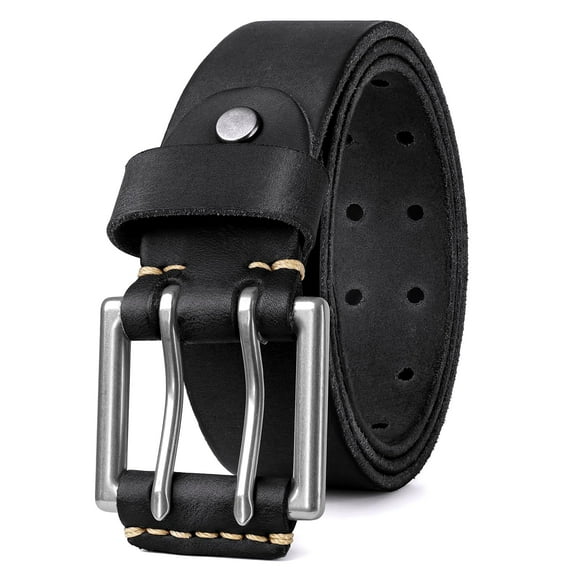 WHIPPY Men's Genuine Leather Belt for Jeans Double Prong Leather Work Belts for Men Gift
