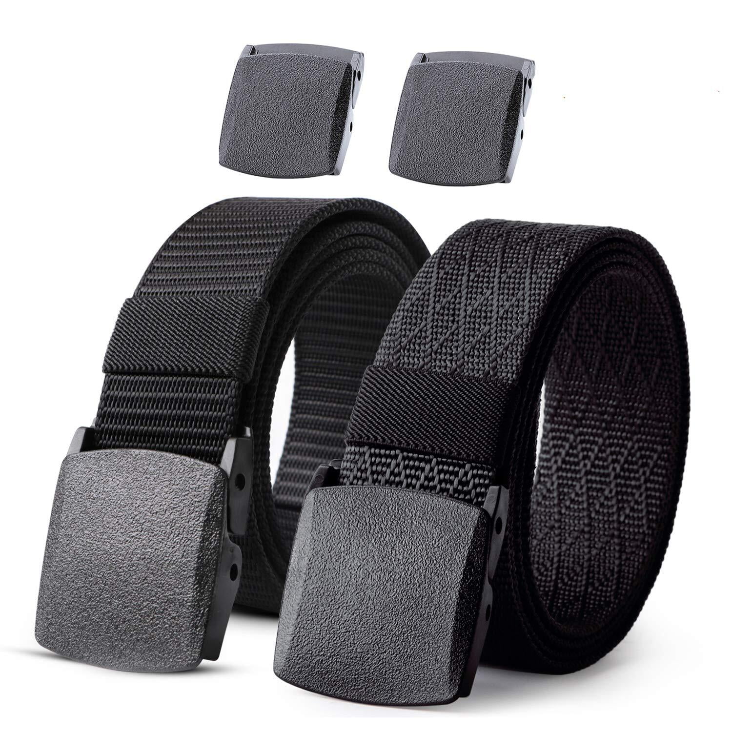 WHIPPY Men\'s Belt, Plastic Black Nylon with Canvas Belt Web Buckle