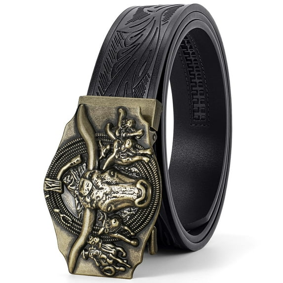 WHIPPY Men's Western Belt Ratchet Leather Belts for Men Cowboy Belts for Jeans Trim to Fit