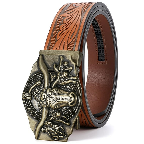 WHIPPY Men's Western Belt Ratchet Leather Belts for Men Cowboy Belts for Jeans Trim to Fit
