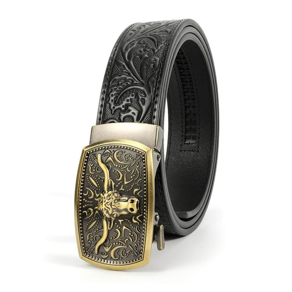 WHIPPY Men's Western Cowboy Belt for Jeans Pants Leather Ratchet Belt with Automatic Buckle
