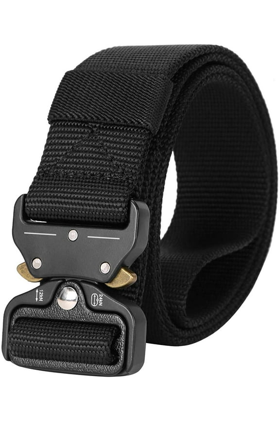 Nylon Belt for Men, Web Work Belt with Heavy Quick Release Buckle, Black