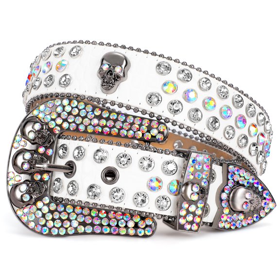 WHIPPY Rhinestone Studded Belt for Women Men, Western Cowgirl Cowboy Leather Belt for Jeans Pants Dress