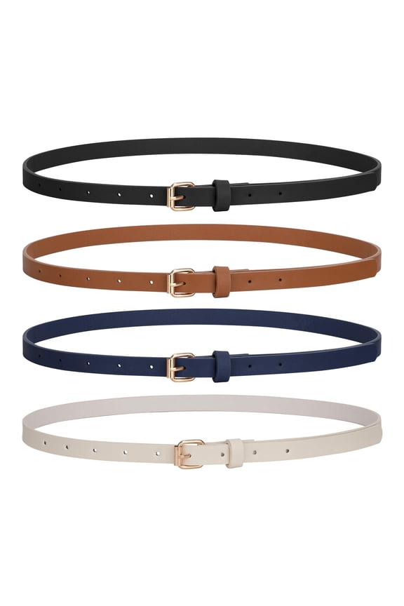 Skinny Women Leather Belts for Dresses Skinny Waist Belt for Jeans with Gold Buckle