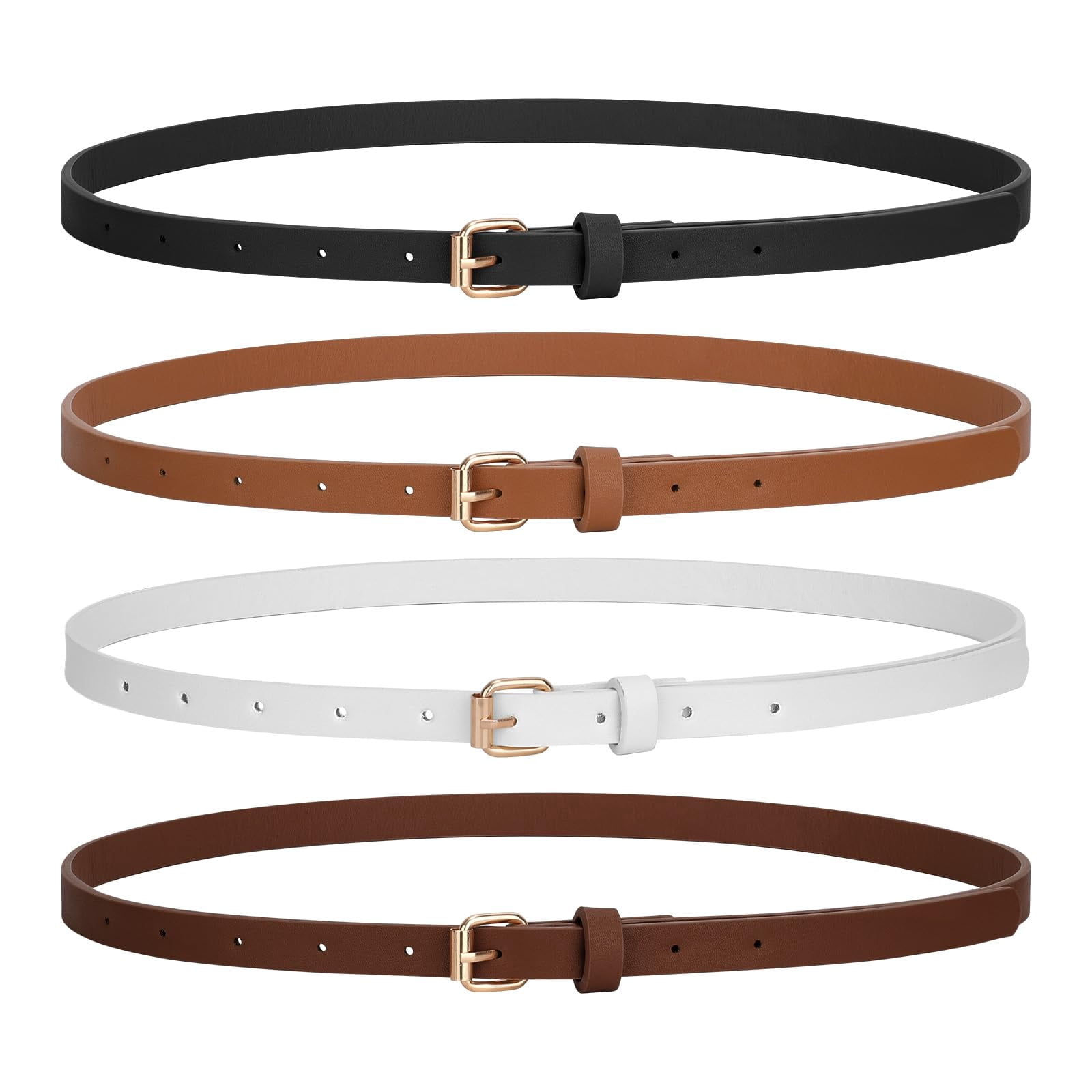 Whippy, Skinny Women Leather Belt, Gold Buckle, 0.55 in 
