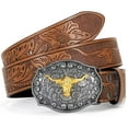thumbnail image 1 of WHIPPY Western Belt for Men Women Embossed Leather Belts for Jeans Cowboy Cowgirl Belt with Bull Buckle, 1 of 6
