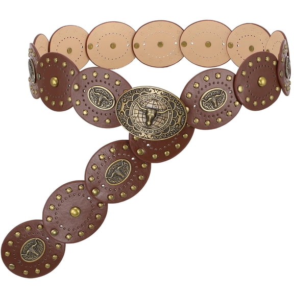 WHIPPY Western Belt for Women Cowboy Disc Belts Cowgirl Wide Leather Belt for Dresses Jeans