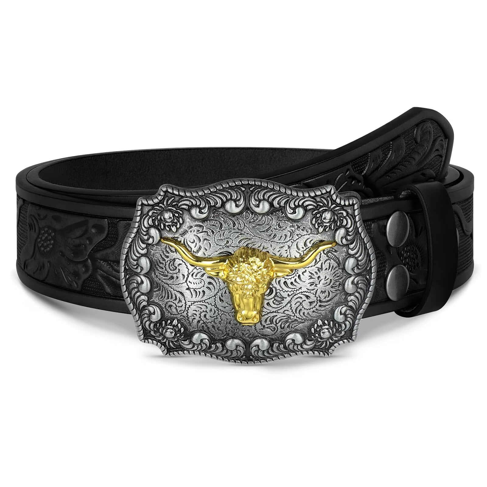 Women Men Western Belts Cowboy Cowgirl Country Belt Longhorn Bull Buckle WOWOGO Cowboy Western Belt for Men Women, Cowgirl Country  main image 4